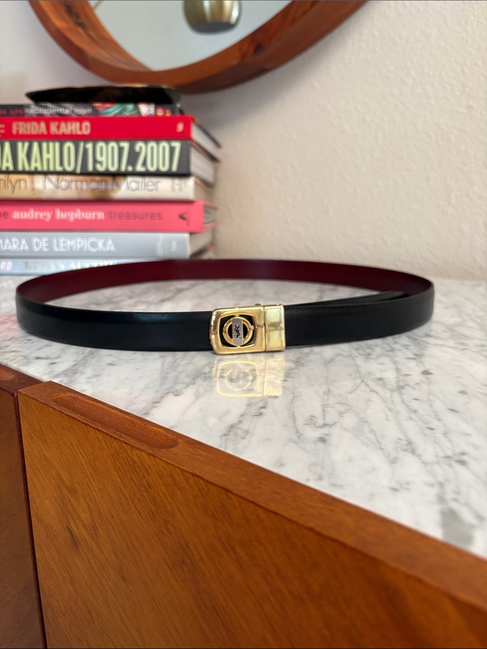 Yves Saint Laurent Metal Spining YSL Logo Reversible Belt